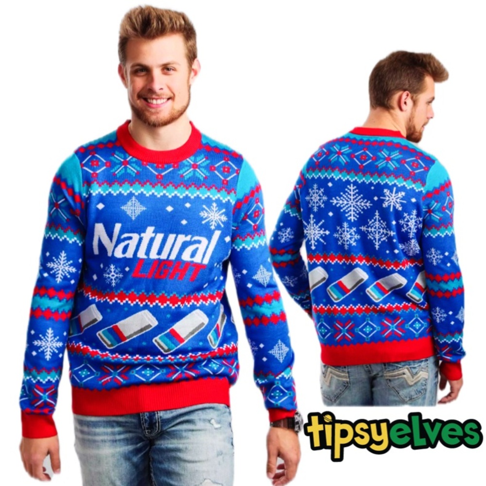 TIPSY ELVES Natural Light Beer Ugly Christmas Sweater Size XXL